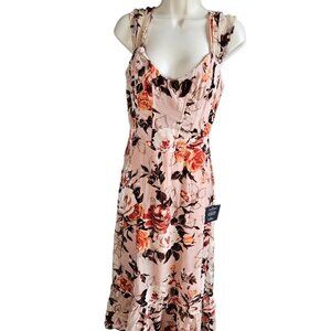Lulus Composed Beauty Blush Pink Burnout Velvet Floral Midi Dress - NWT, Size S